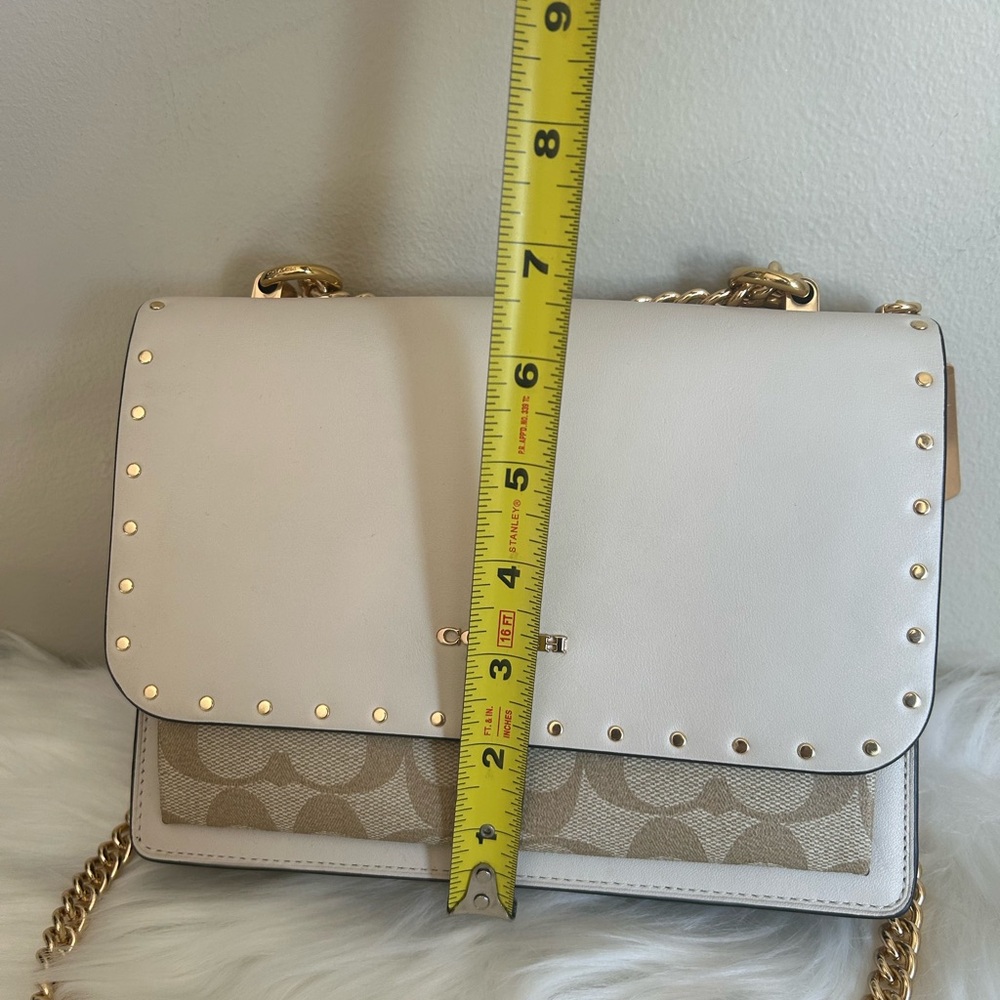 Coach Klare Shoulder Bag Chalk White Leather Signature Canvas‎ Snakeskin Rivets - Picture 11 of 11